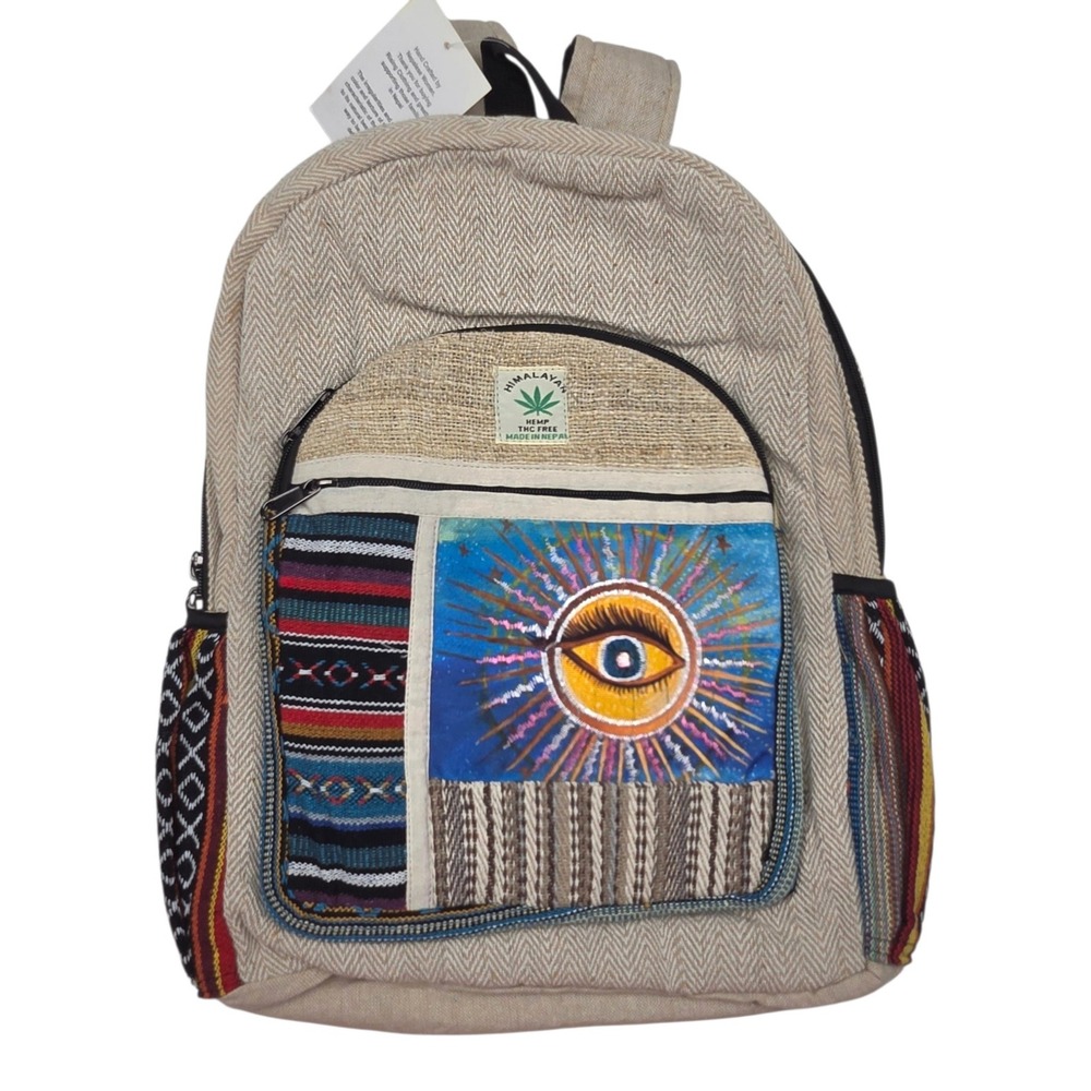 NEW Celestial Backpack Himalayan Hemp All Seeing Eye Sun Handmade Boho